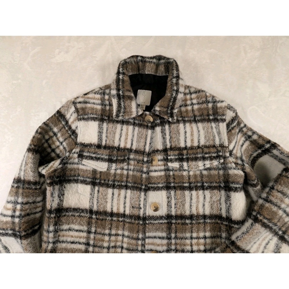 Joie Womens Extra Small/P Cropped Shacket Plaid Button Pockets Neutral Brushed